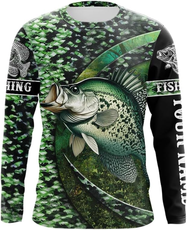 Crappie Fishing Green Scales Freshwater Fish Custom UV Protection Long Sleeves Fishing Shirt for Men - Long Sleeves Upf