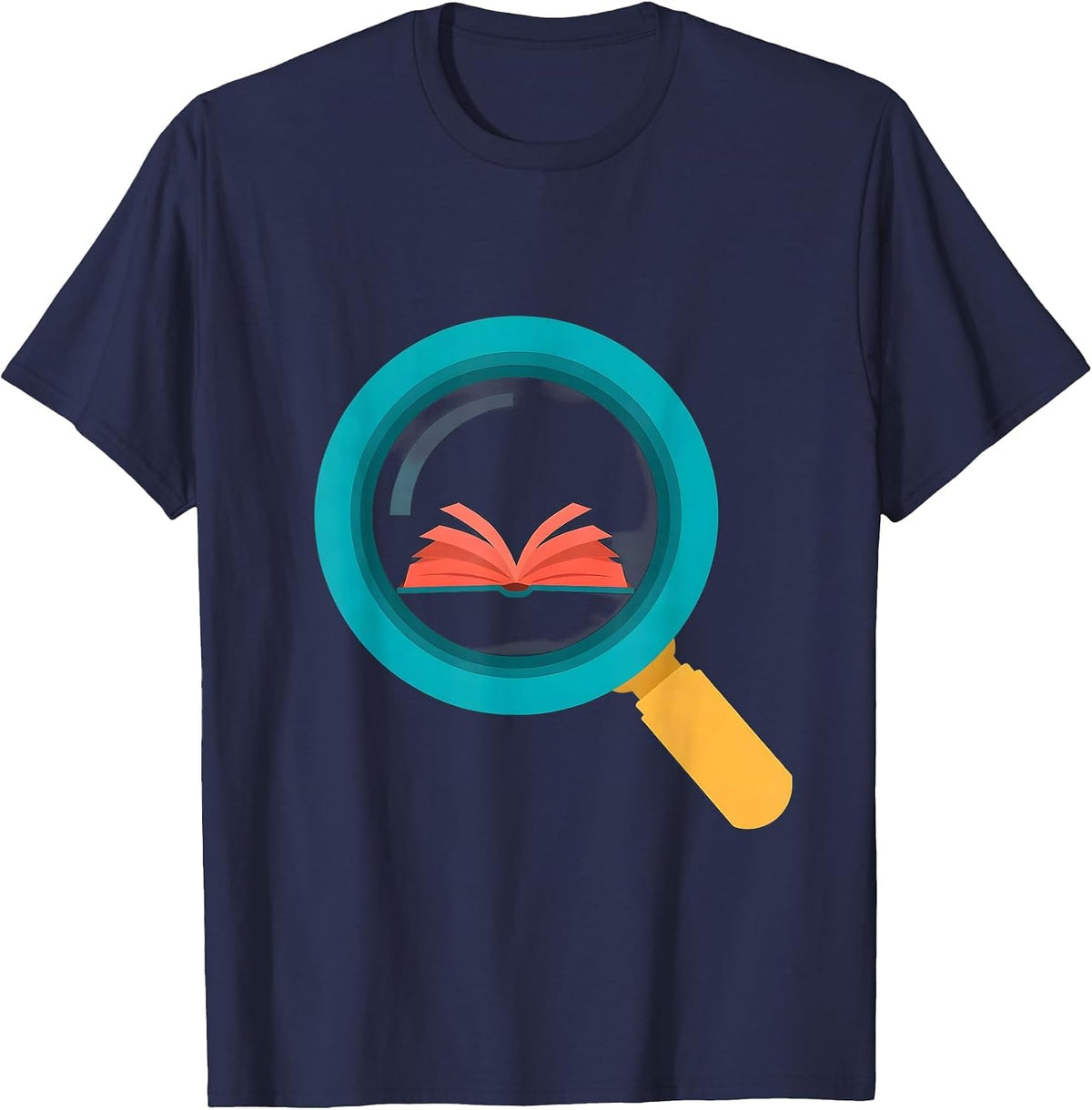 Men's 4th Grade Teacher Magnifying Glass Book Design T-Shirt - Navy Blue