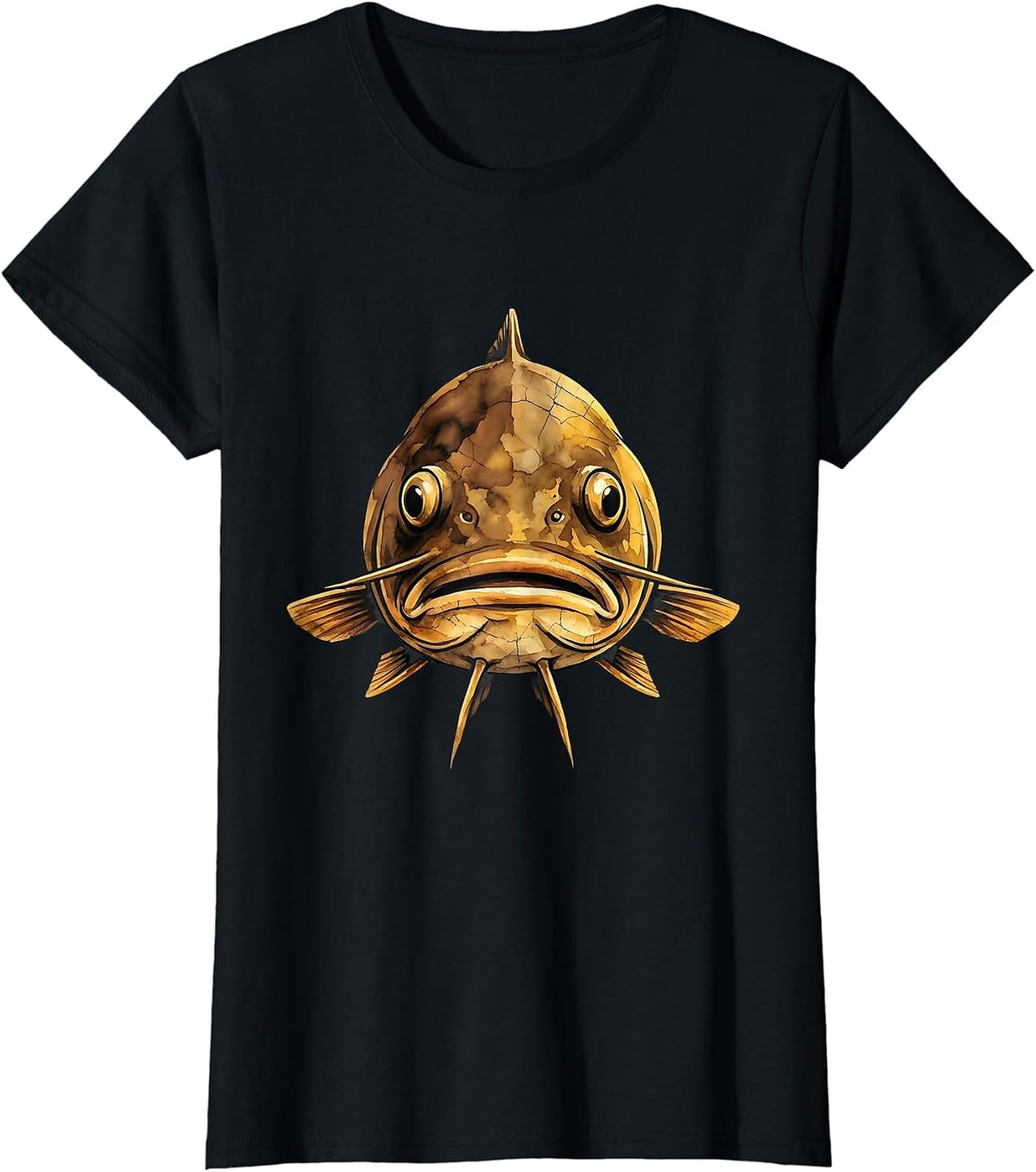 Catfish Close-Up Bold Fishing Graphic T-Shirt - Black