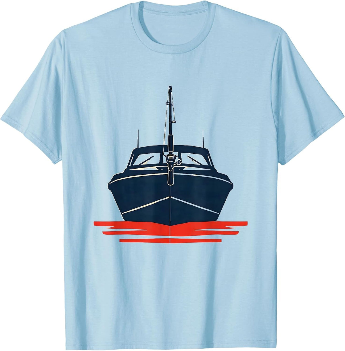 Men's Bass Boat Cross Stencil Christian Fishing Humor T-Shirt - Baby Blue