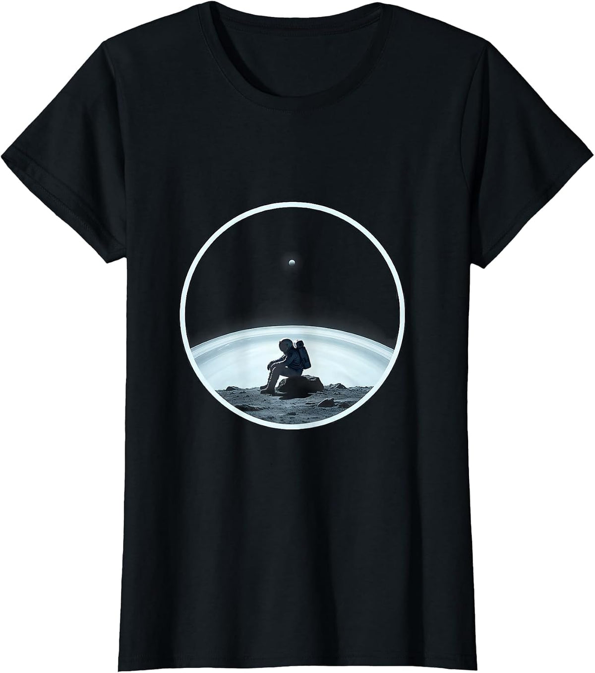 Lonely Astronaut on Pluto Sad Space Illustration T-Shirt - Black