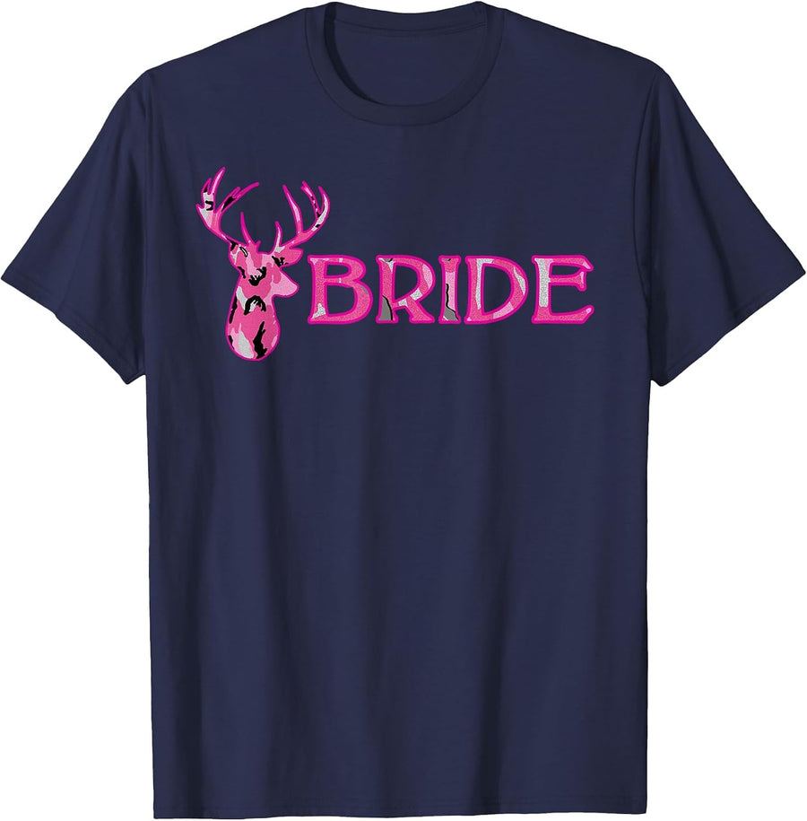 Bride Bachelorette Deer Camouflage Party Wedding T-Shirt - Navy Blue