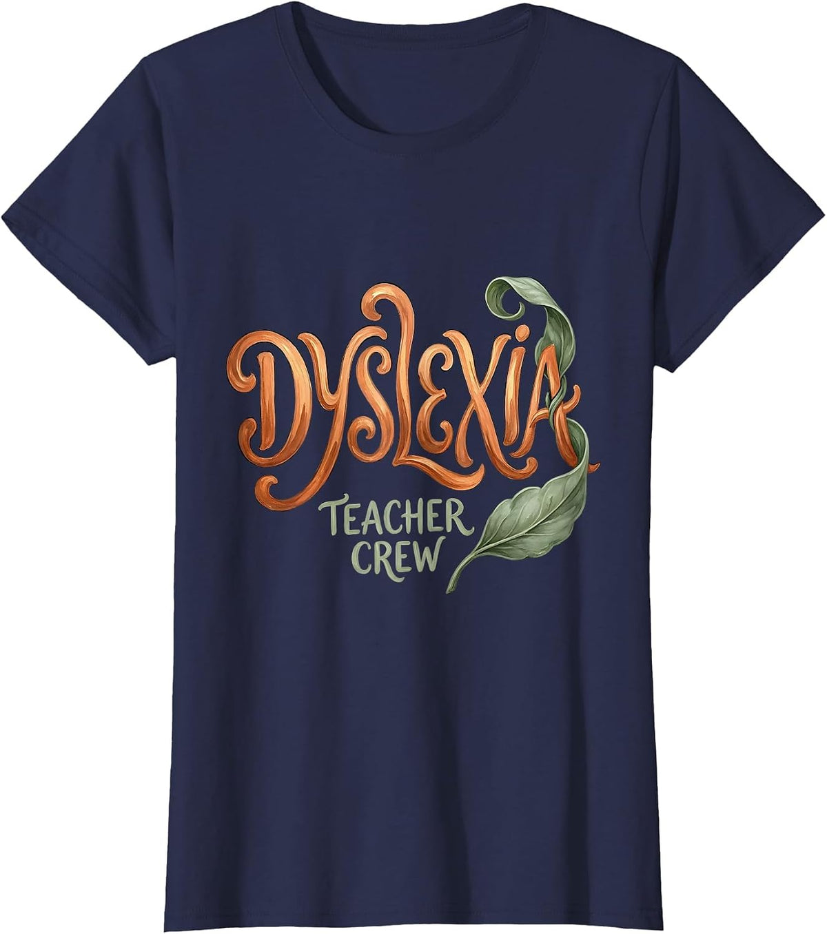 Women's Dyslexia Teacher Crew Boho Typography Dyslexia Awareness T-Shirt - Navy Blue