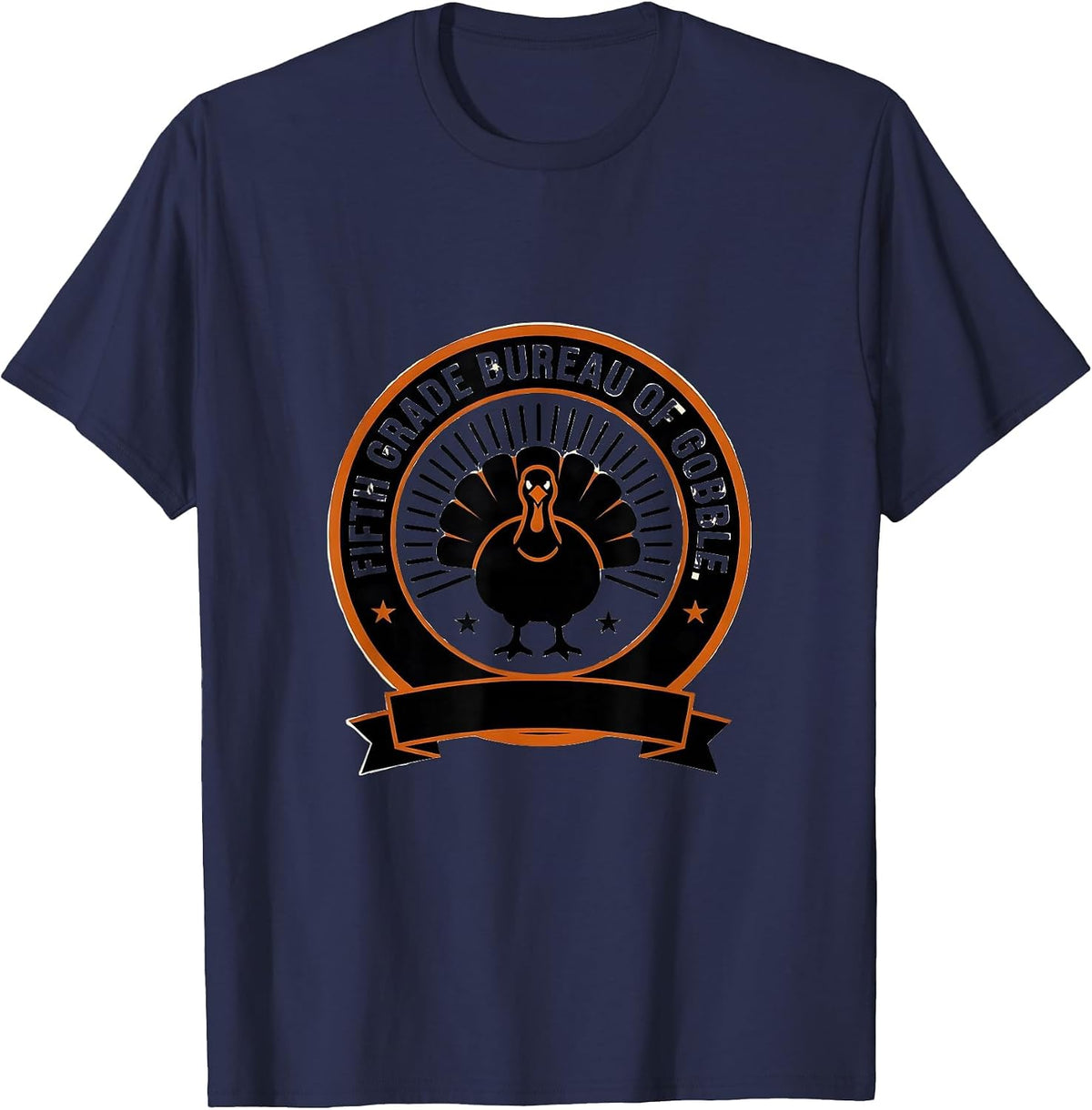 Men's Fifth Grade Bureau of Gobble Teacher Team Thanksgiving Crew T-Shirt - Navy Blue