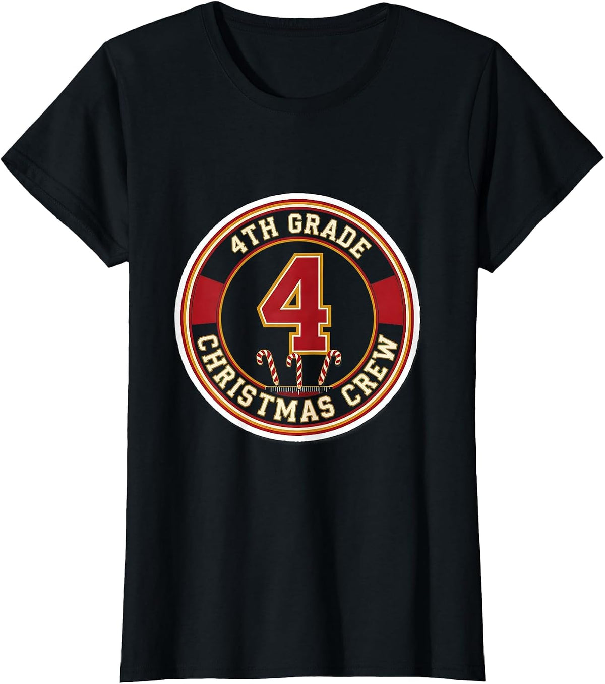 4th Grade Christmas Crew Teacher Holiday Humor T-Shirt - Black