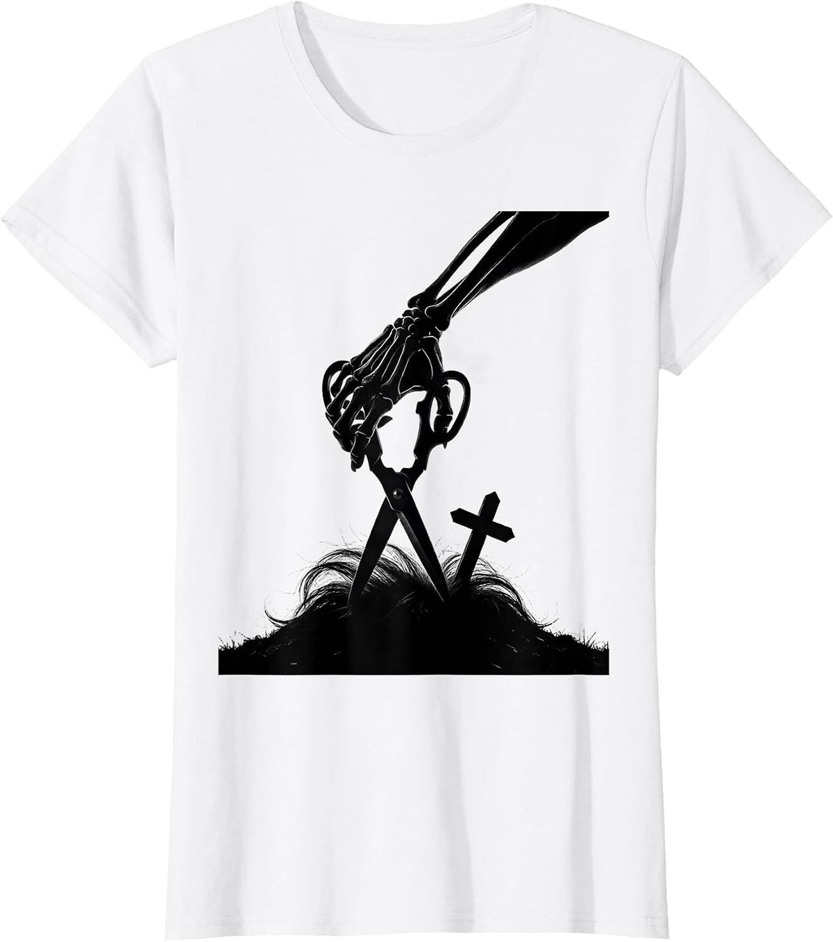 Skeletal Haircut Silhouette Funny Hairdresser Halloween T-Shirt - White