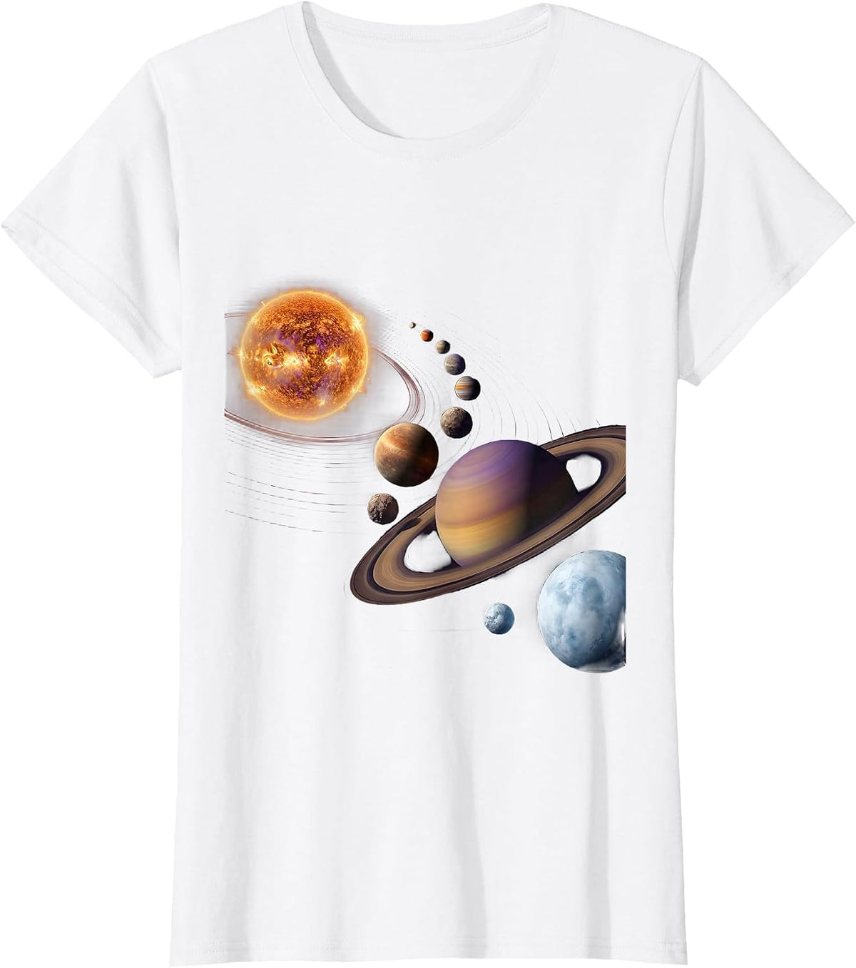 Women's Glowing Solar System Planets Aligned Space Art T-Shirt - White