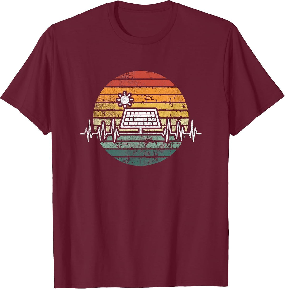 Solar Power Heartbeat Renewable Energy Lover Nature Apparel T-Shirt - Burgundy