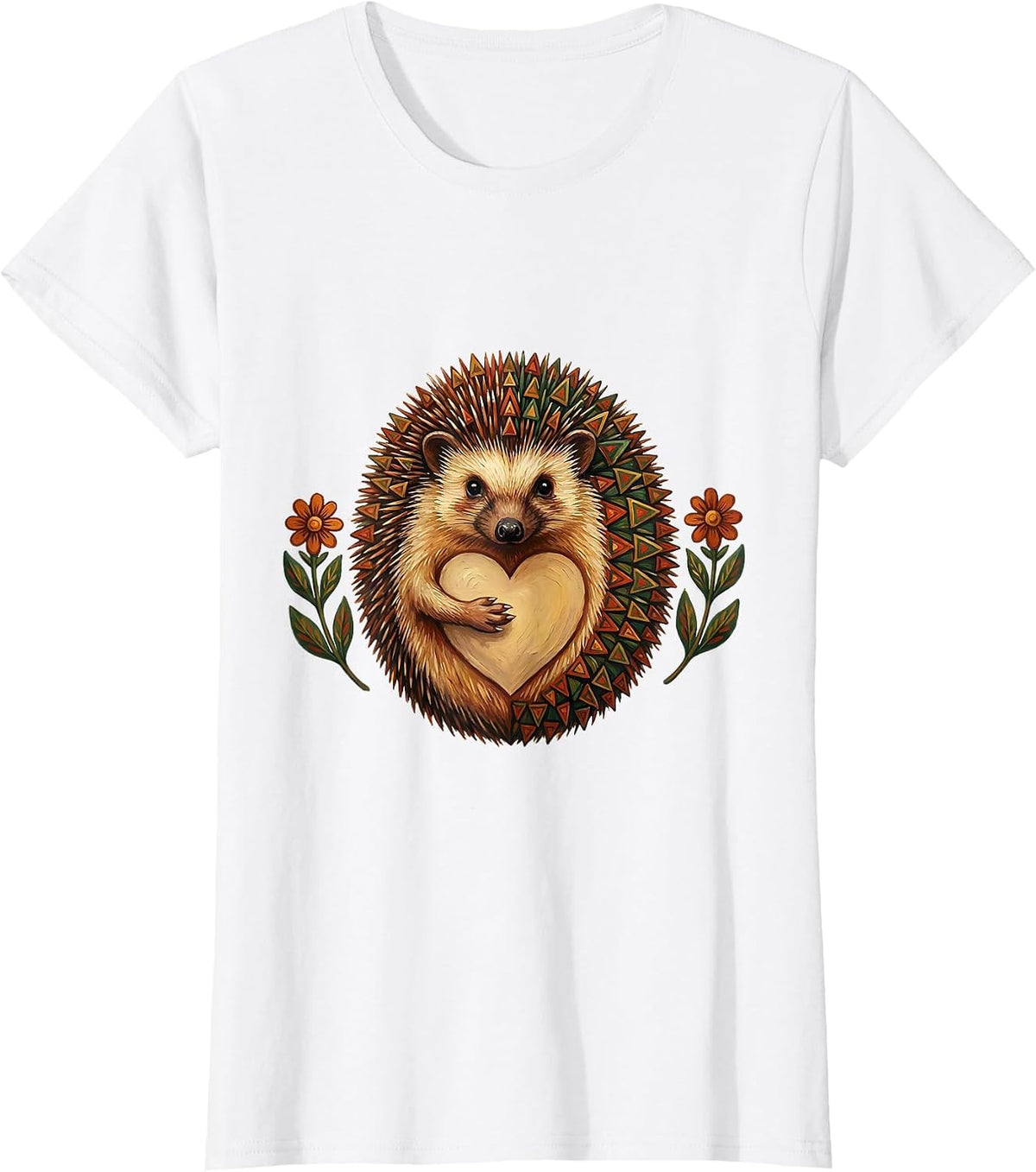 Folk Art Hedgehog Animal Lover Gift T-Shirt - White