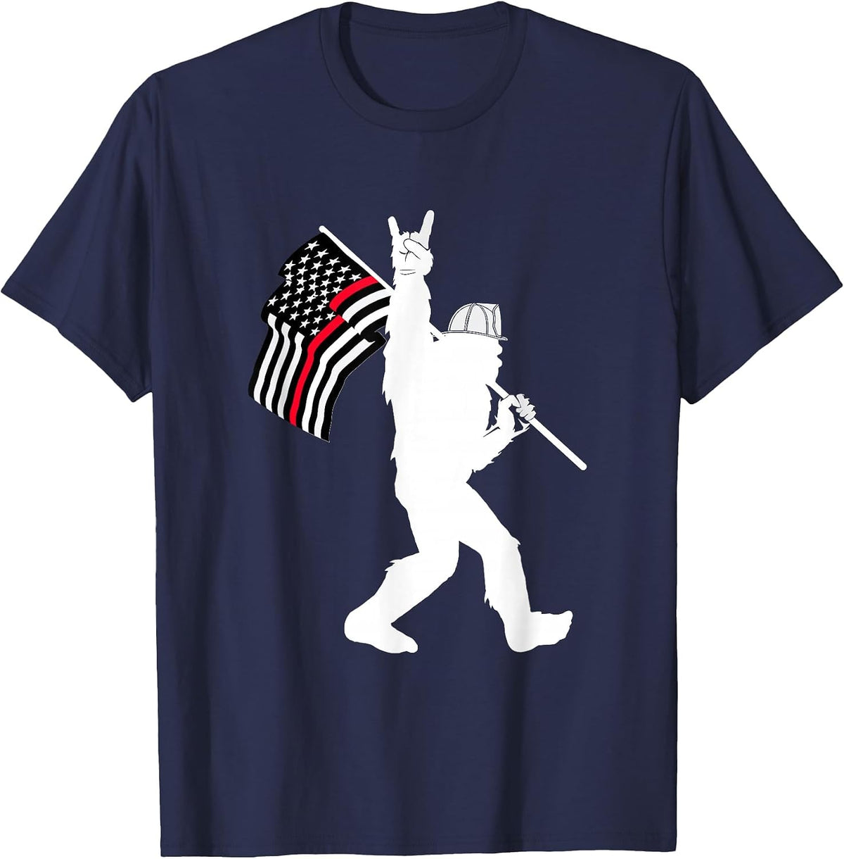 Bigfoot Firefighter Thin Red Line Flag for Dad and Mom T-Shirt - Navy Blue
