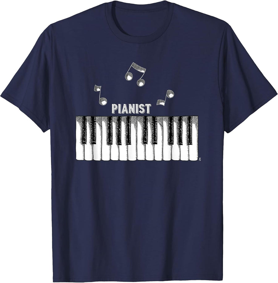 Distressed Vintage Piano Keys Pianist Keyboardist T-Shirt T-Shirt - Navy Blue
