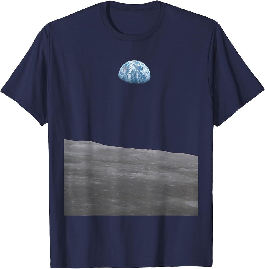 Earthrise Earth Rise from the Moon Photo Print T-Shirt - Navy Blue