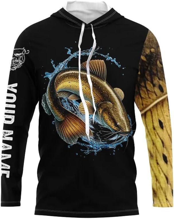 Flathead Catfish Fishing Black Scales Custom Fishing Long Sleeve Shirts, Personalized Fishing Gift - Long Sleeves Hooded Upf
