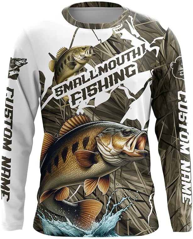 Custom Smallmouth Bass Fishing Long Sleeve Tournament Fishing Shirts, Sun Protection Smallmouth Fishing Jerseys - Style 4