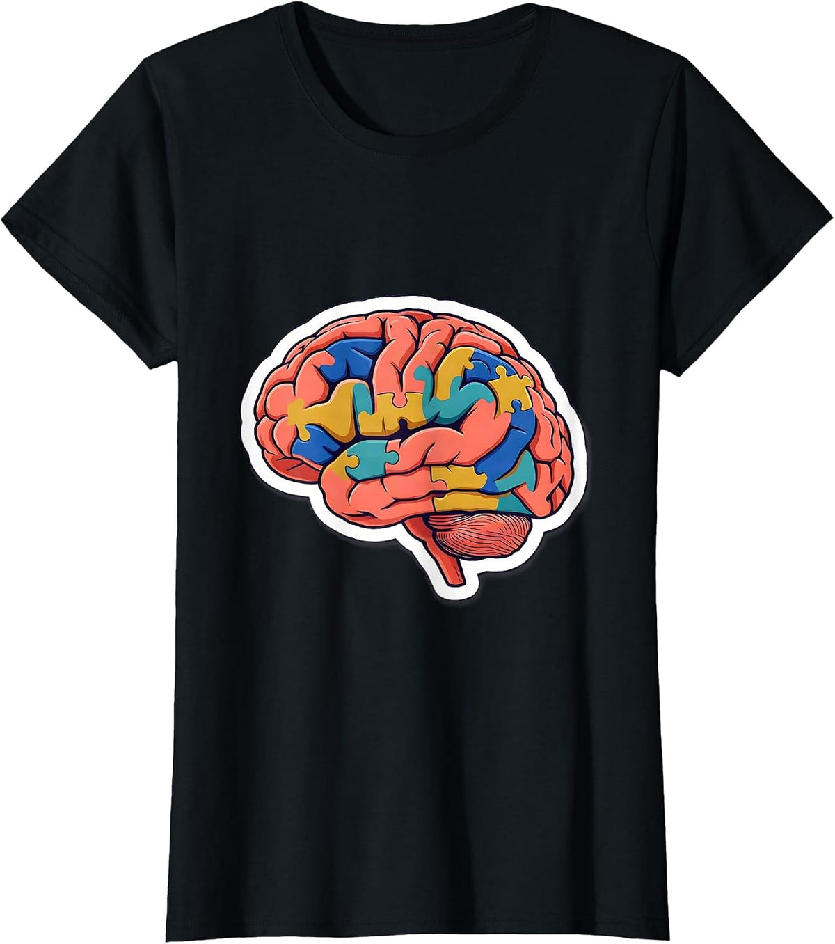 Dyslexia Awareness Glowing Brain Puzzle Design T-Shirt - Black