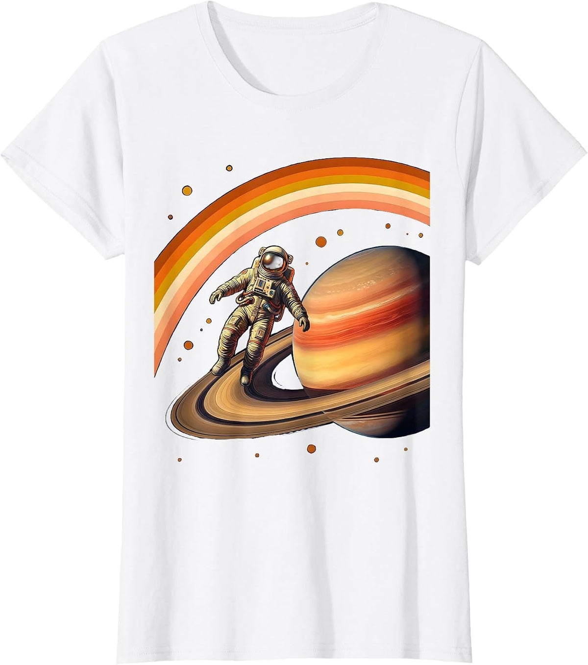 Women's Retro Astronaut Floating Near Ringed Planet T-Shirt - White