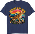 Bengal Cat Mom T-Shirt Retro Mountain Sunset Graphic Tee - S3