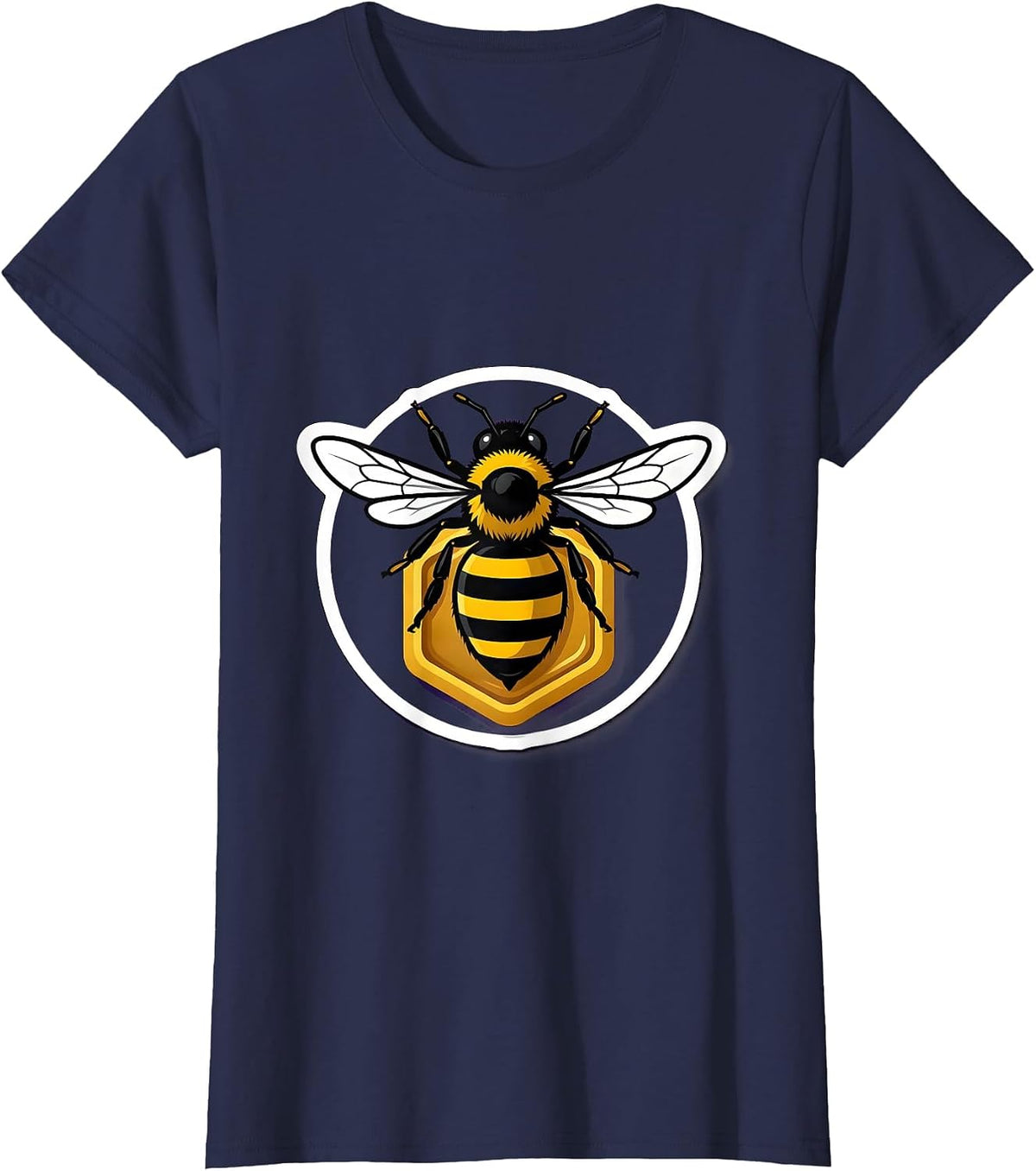 Women's Bee Badge Sticker Style Beekeeper Honey Lover T-Shirt - Navy Blue
