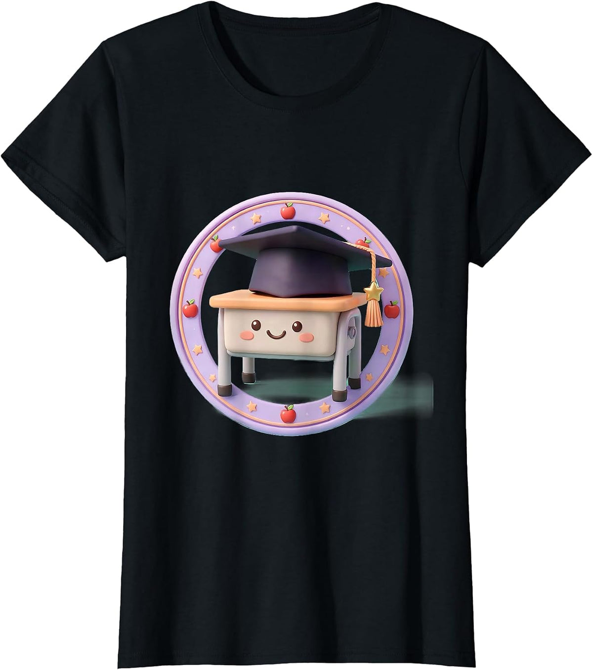 Women's 4th Grade Teacher Graduation Cap School Desk T-Shirt - Black