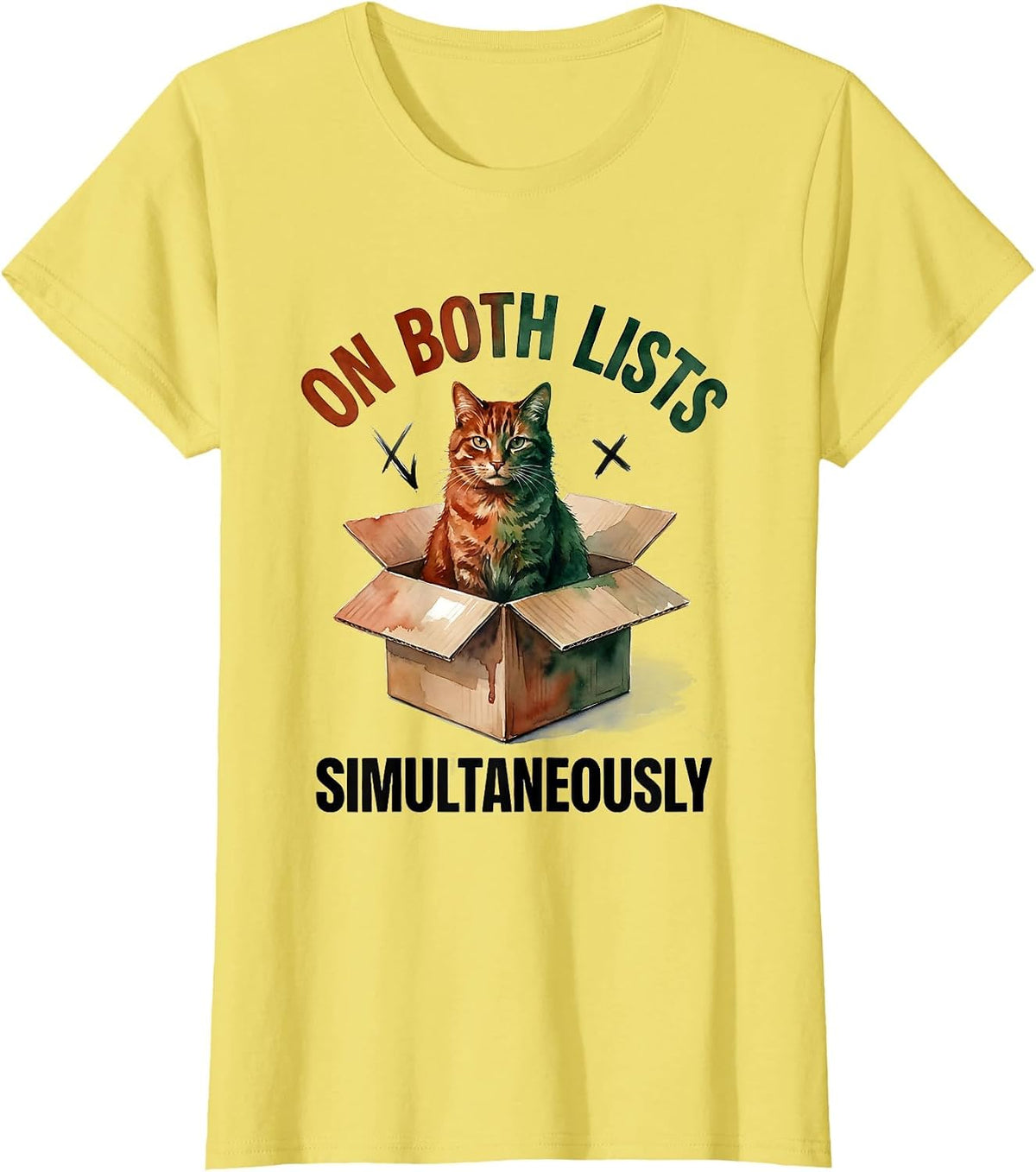 On Both Lists Simultaneously Funny Quantum Physics Cat Lover T-Shirt - Lemon Yellow