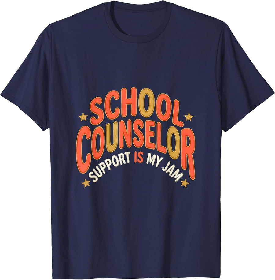 School Counselor Support Is My Jam Groovy Retro Pride T-Shirt - Navy Blue