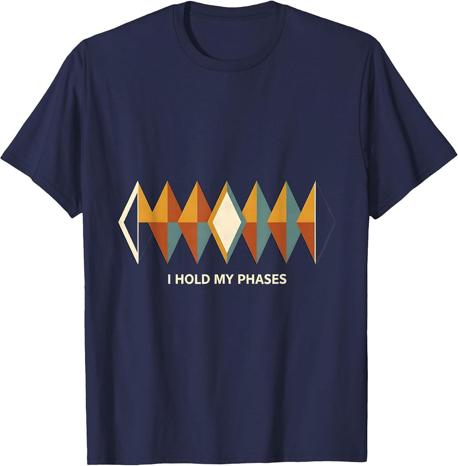 I Hold My Phases Retro Astronomy Moon Phase Celestial Design T-Shirt - Navy Blue