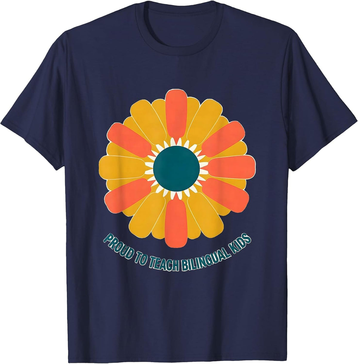 Men's Proud To Teach Bilingual Kids Retro Daisy Spanish Teacher T-Shirt - Navy Blue