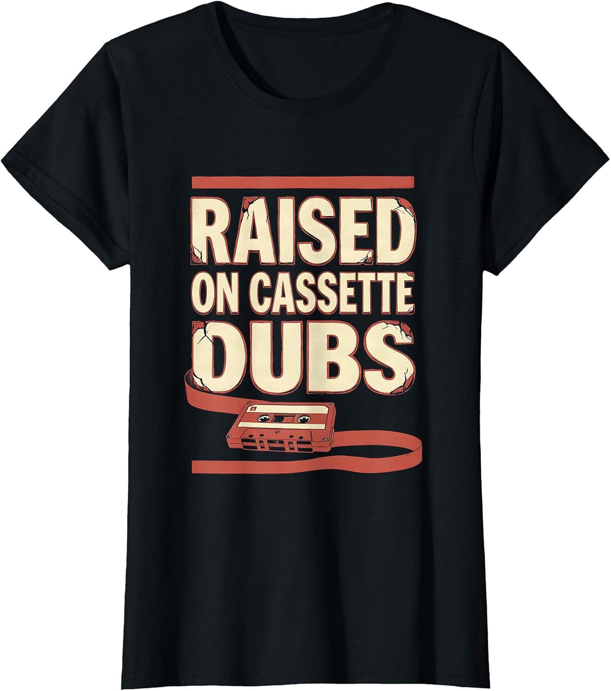 Raised On Cassette Dubs Vintage 90s Hip-Hop Rap Lyric T-Shirt - Black