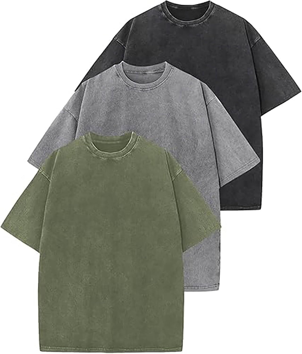 HYPESTFIT Men's Oversized Vintage Washed T-Shirt - Acid Wash Tee Boxy Loose Fit Drop Shoulder Streetwear Top - 04