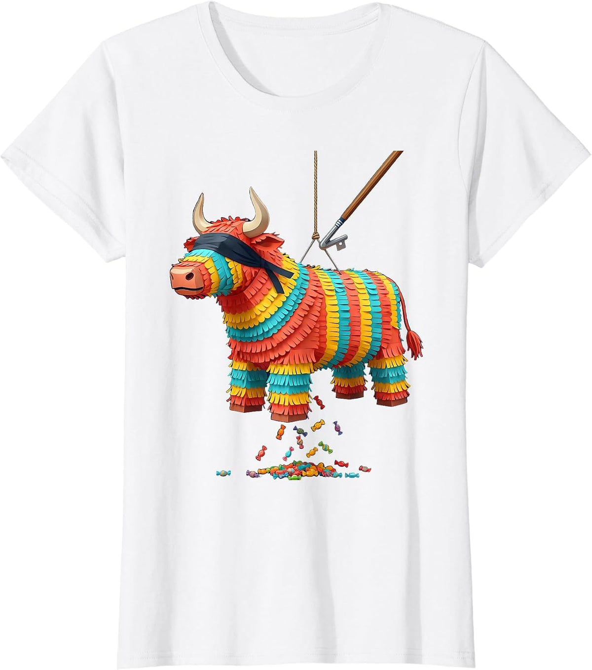 Women's Bull Piñata Funny Cinco de Mayo Party Costume T-Shirt - White