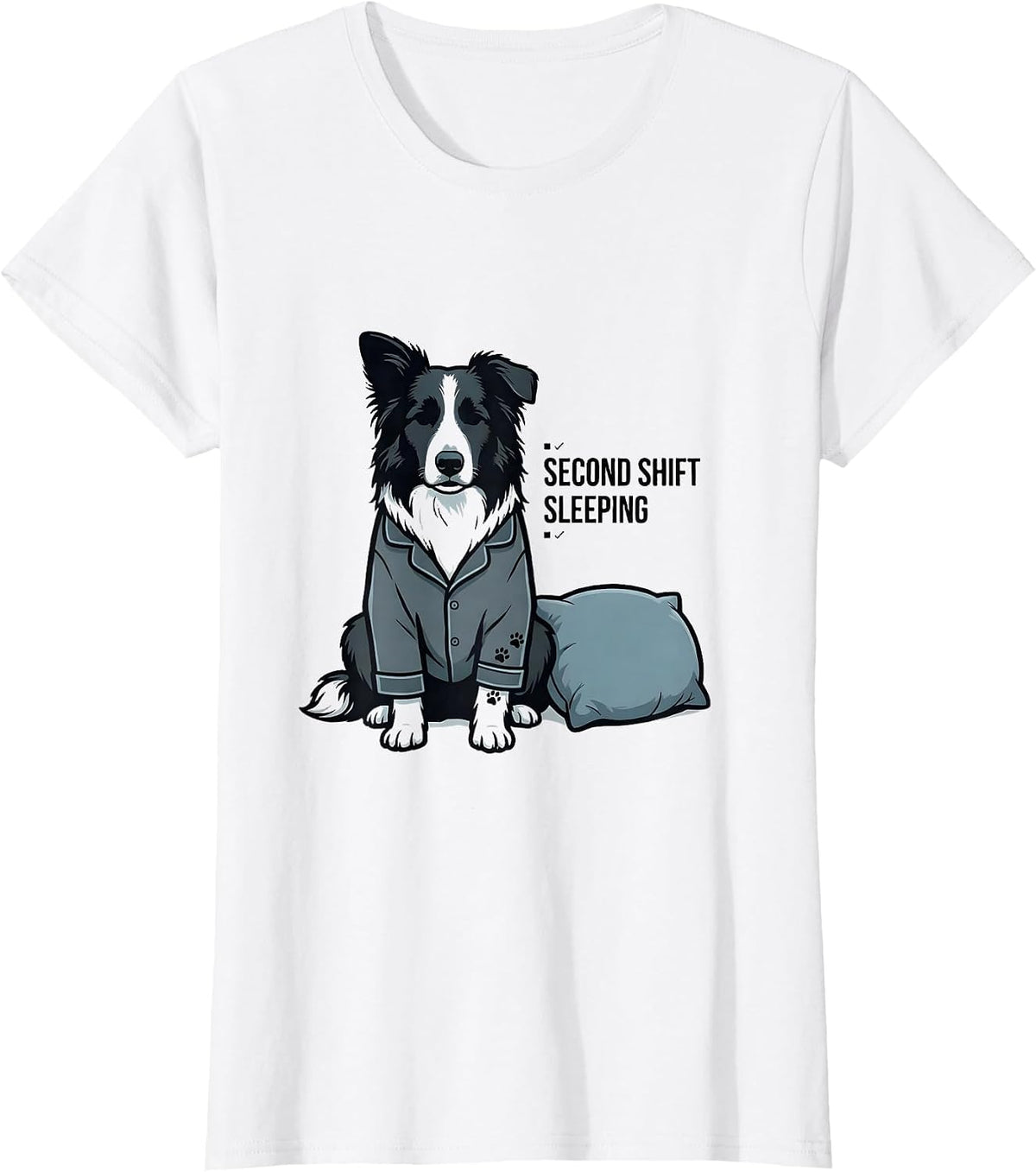 Women's Second Shift Sleeping Minimalist Border Collie Pajama T-Shirt - White