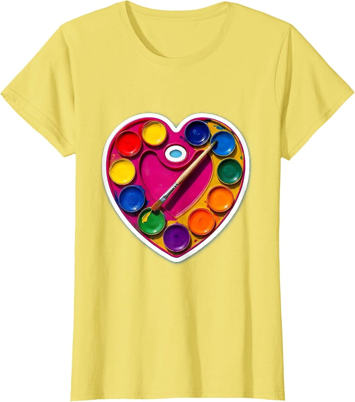 Women's Heart Paint Palette Elementary Teacher Gift T-Shirt - Lemon Yellow