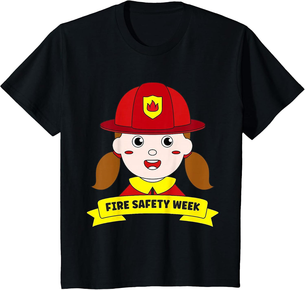 Fire Safety Week Firefighter Prevention Fireman Girl Hero T-Shirt - Black