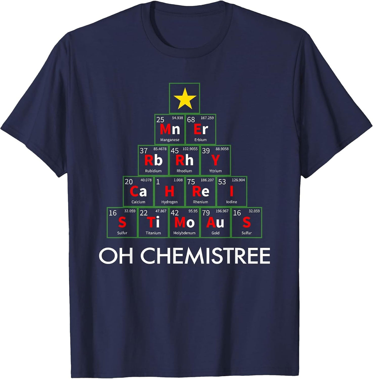 Oh Chemistree Pajama Chemist Tree Periodic Table Teacher T-Shirt - Navy Blue