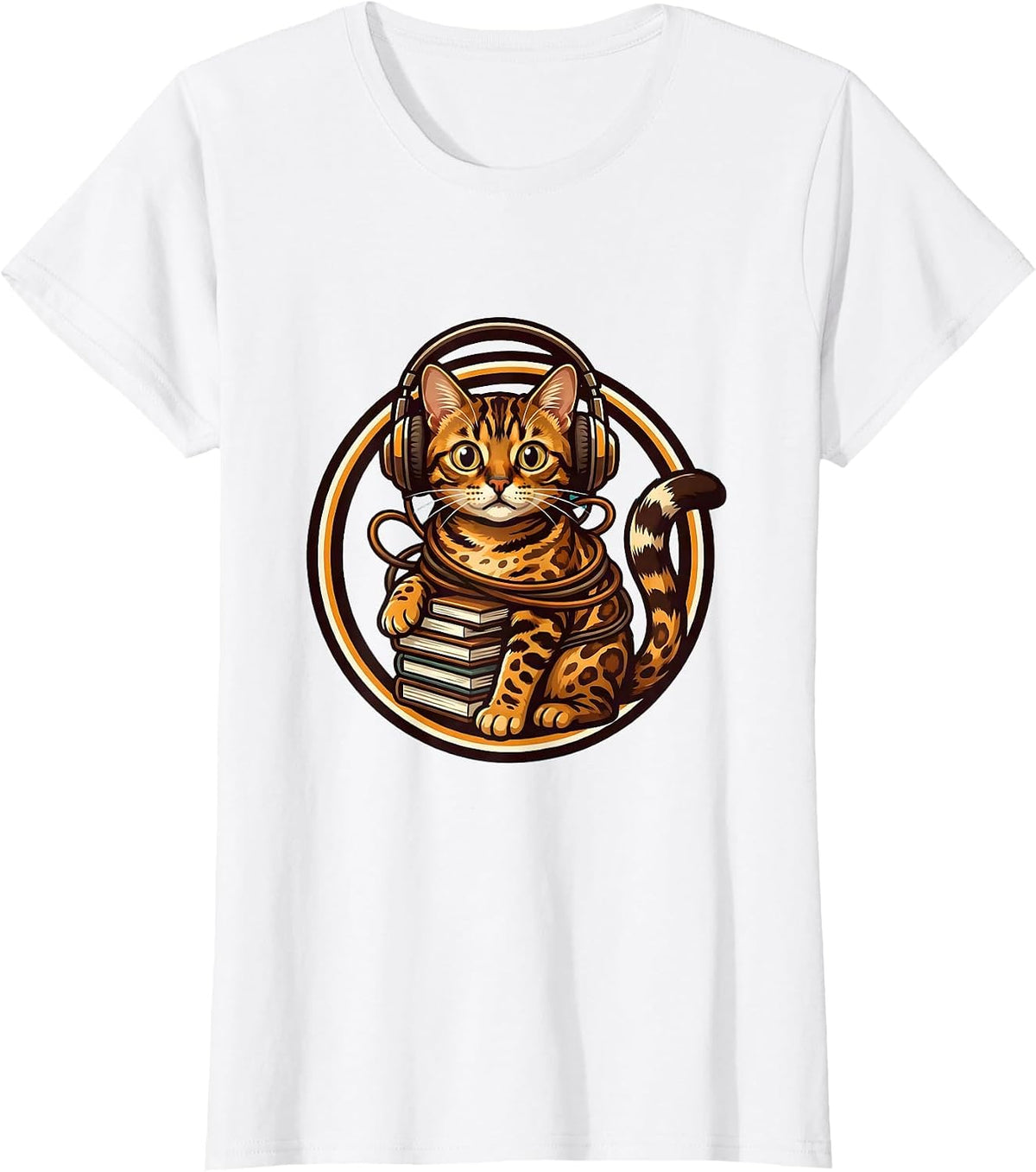 Women's Bengal Cat Back to School Headphone Tangle T-Shirt - White