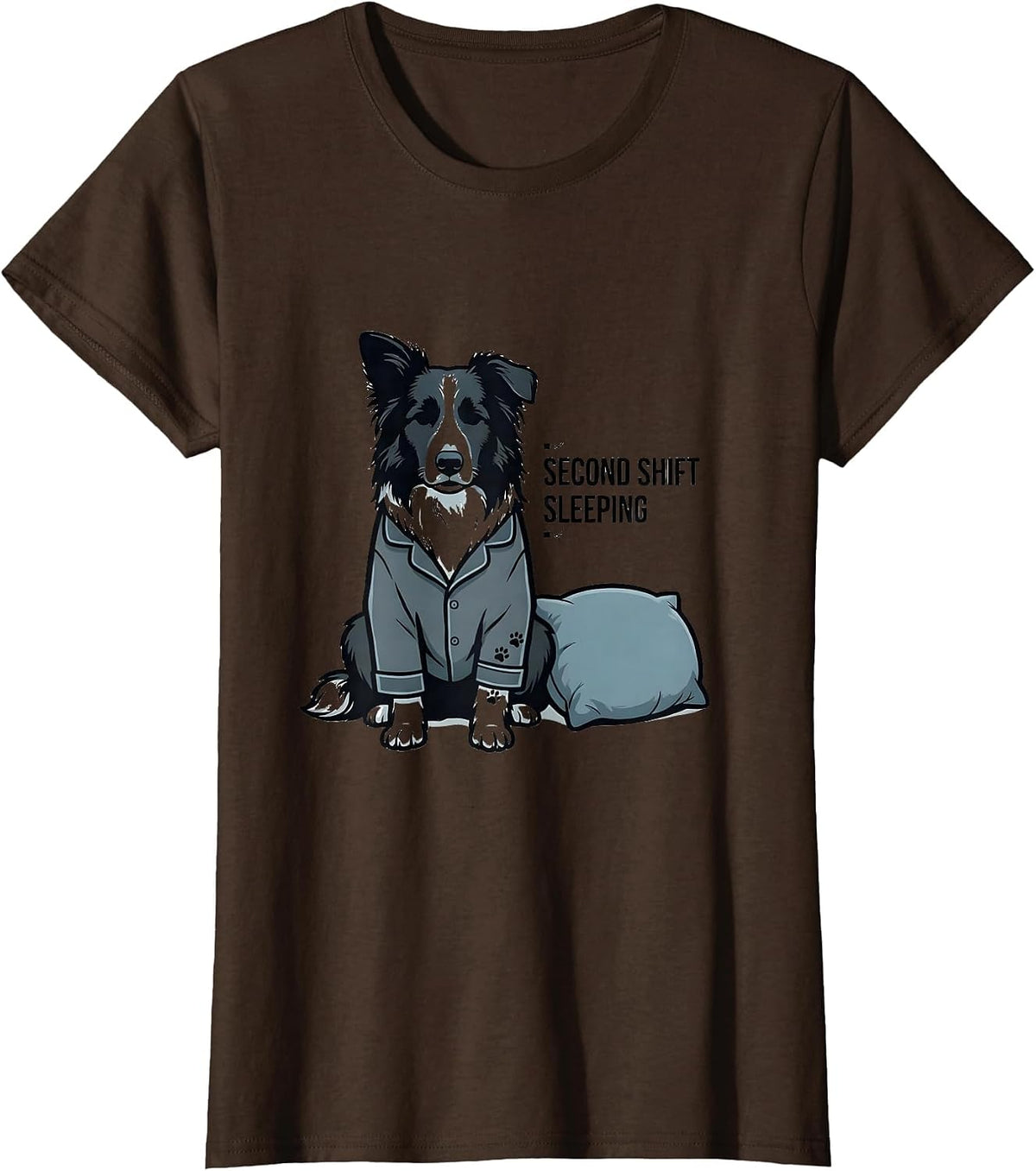 Women's Second Shift Sleeping Minimalist Border Collie Pajama T-Shirt - Brown