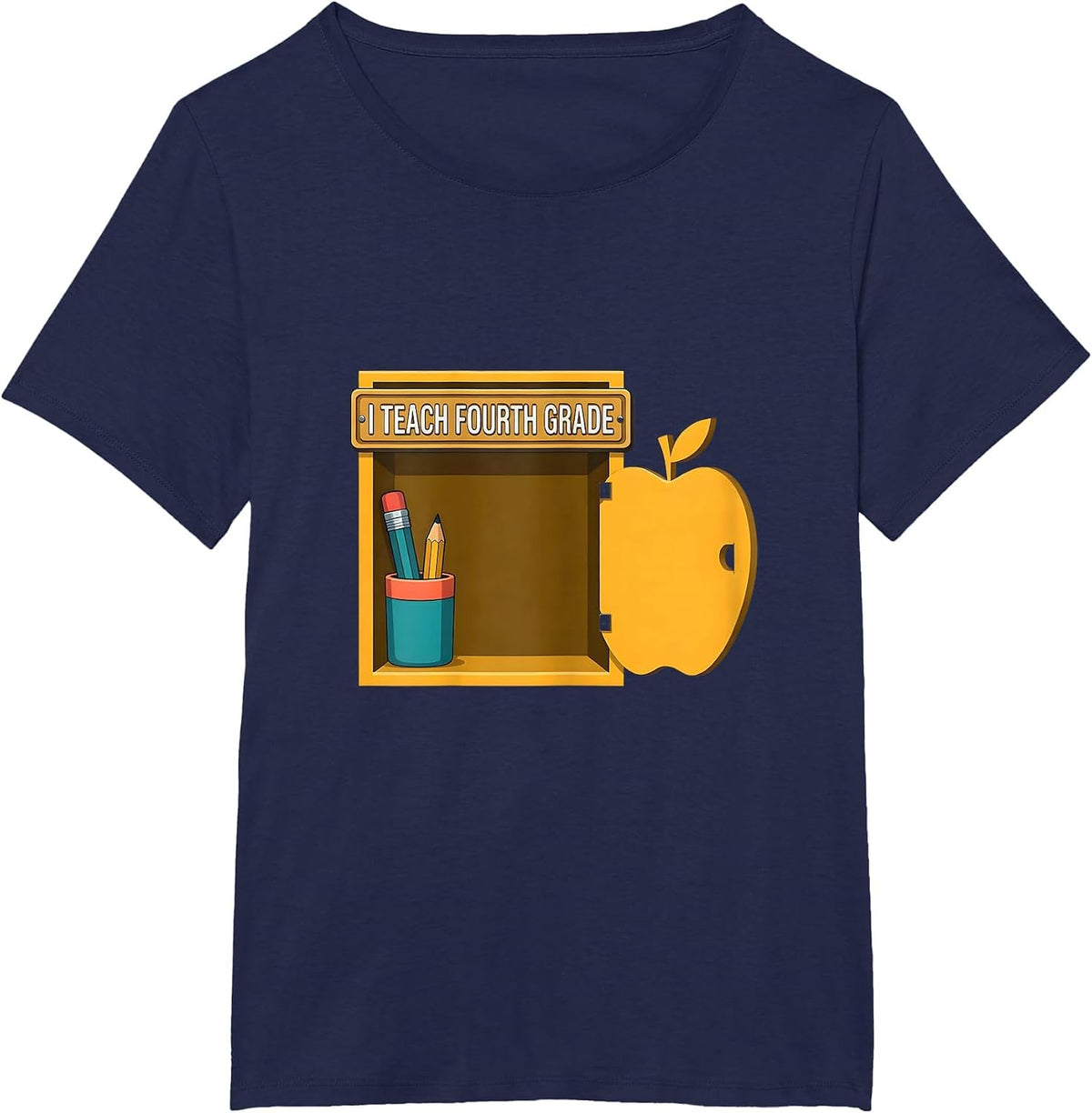 Women's I Teach Fourth Grade Flat Vector Teacher Appreciation Back T-Shirt - Navy Blue