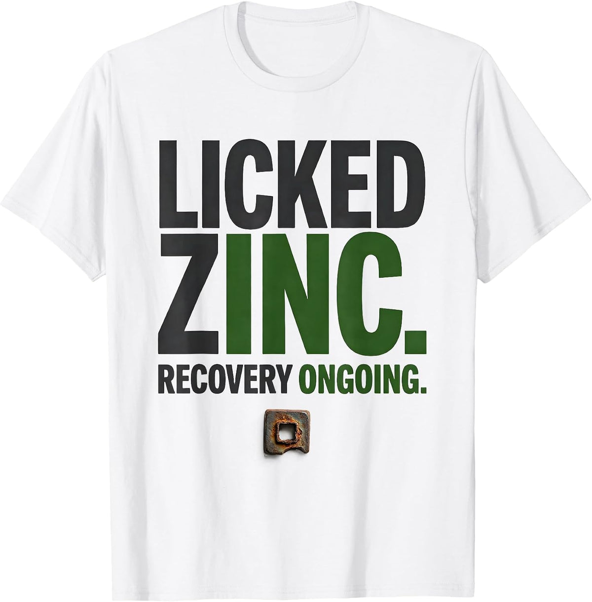 Men's Licked Zinc Recovery Ongoing Funny Periodic Table Chemistry T-Shirt - White