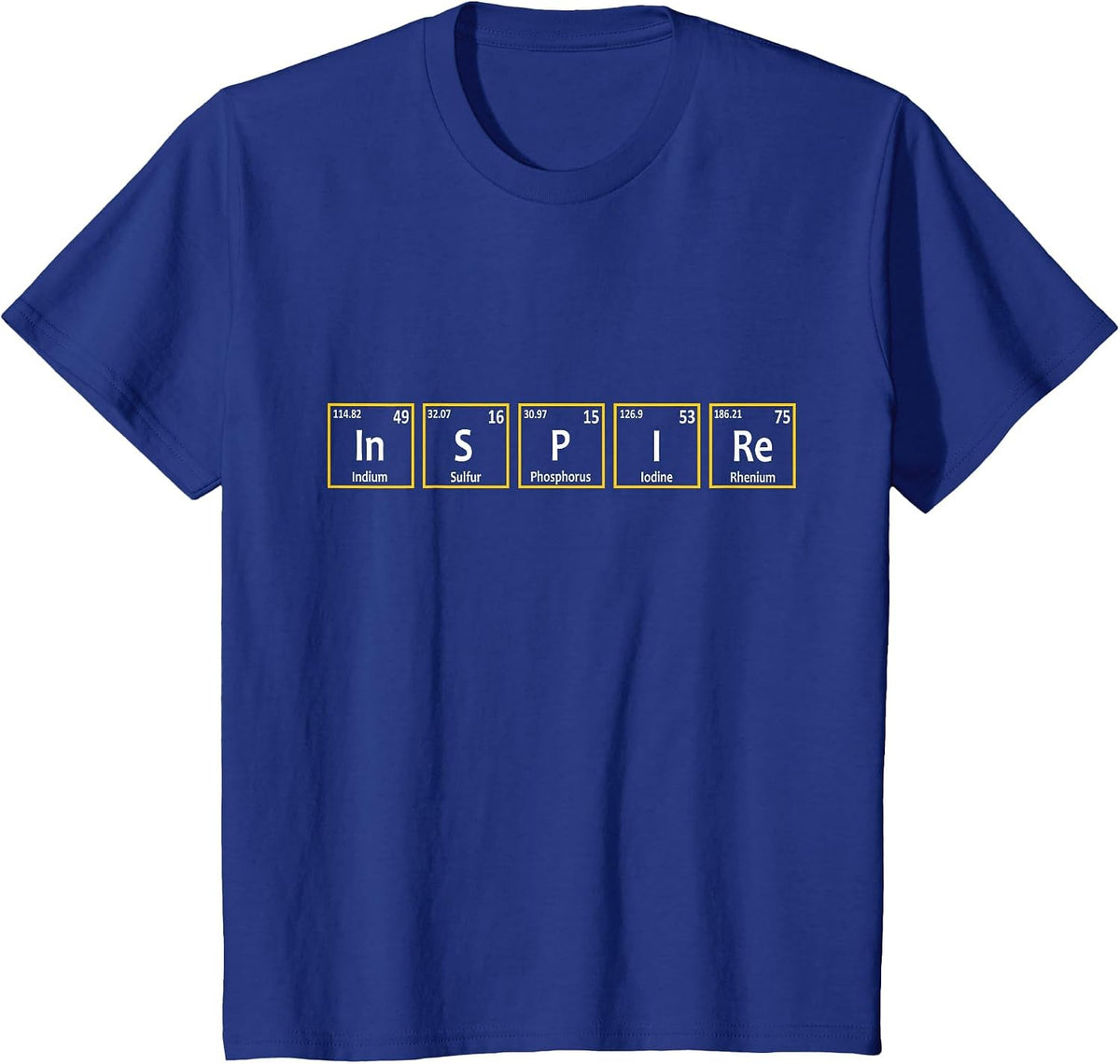 Inspire (in-S-P-I-Re) Periodic Table Elements Spelling T-Shirt - Royal Blue