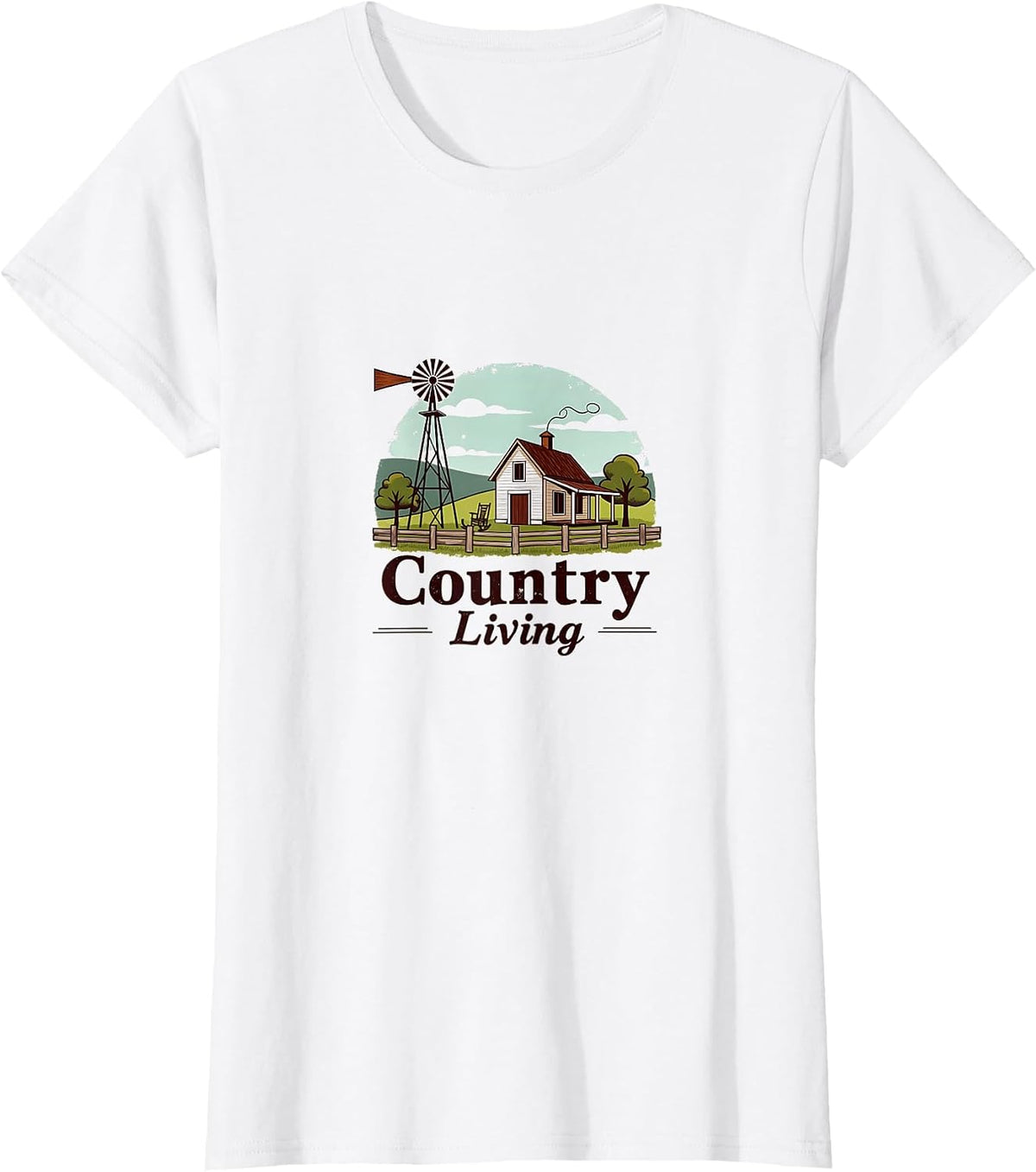 Country Living Farmhouse Windmill Scene Rustic T-Shirt - White