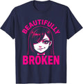 Beautifully Broken Emo Dark Art Design T-Shirt - Navy Blue