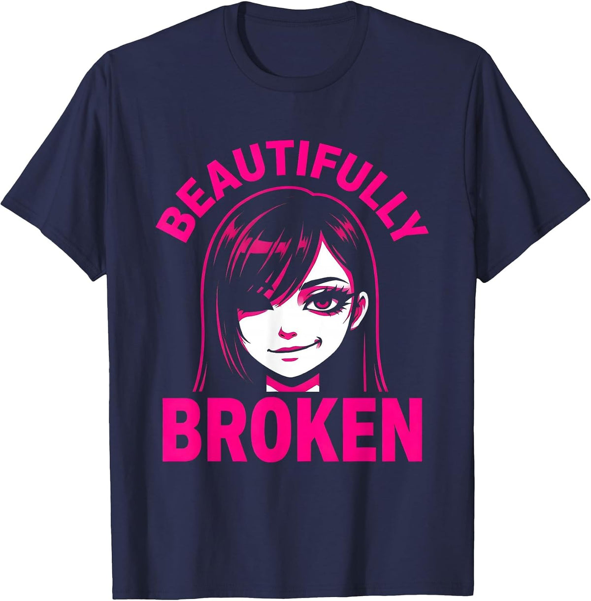 Beautifully Broken Emo Dark Art Design T-Shirt - Navy Blue