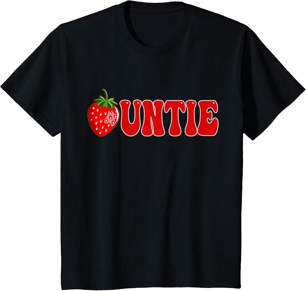 Funny Strawberry Auntie Fruit 1st Birthday Family Matching T-Shirt - Black