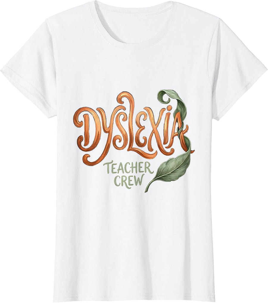 Women's Dyslexia Teacher Crew Boho Typography Dyslexia Awareness T-Shirt - White