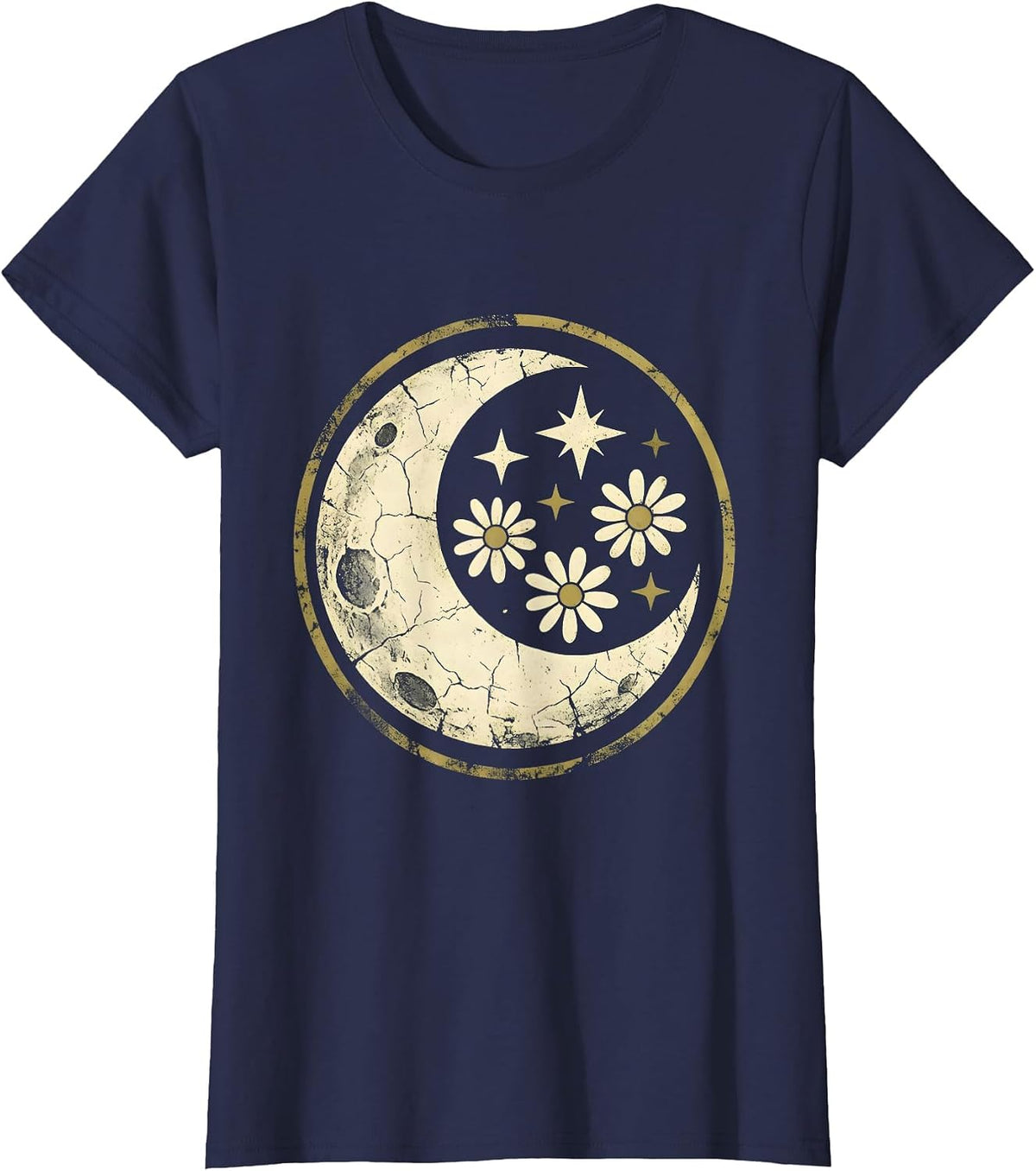 Women's Telescope Moon Gazing Celestial Night Sky Design T-Shirt - Navy Blue