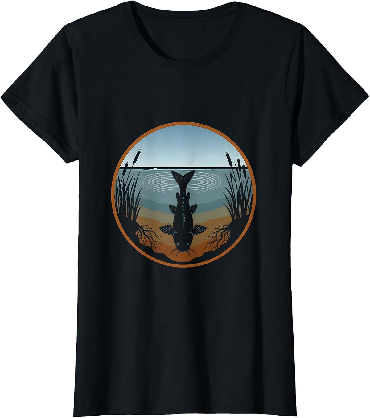 Women's Catfish Lurking in Murky River Depths T-Shirt - Black