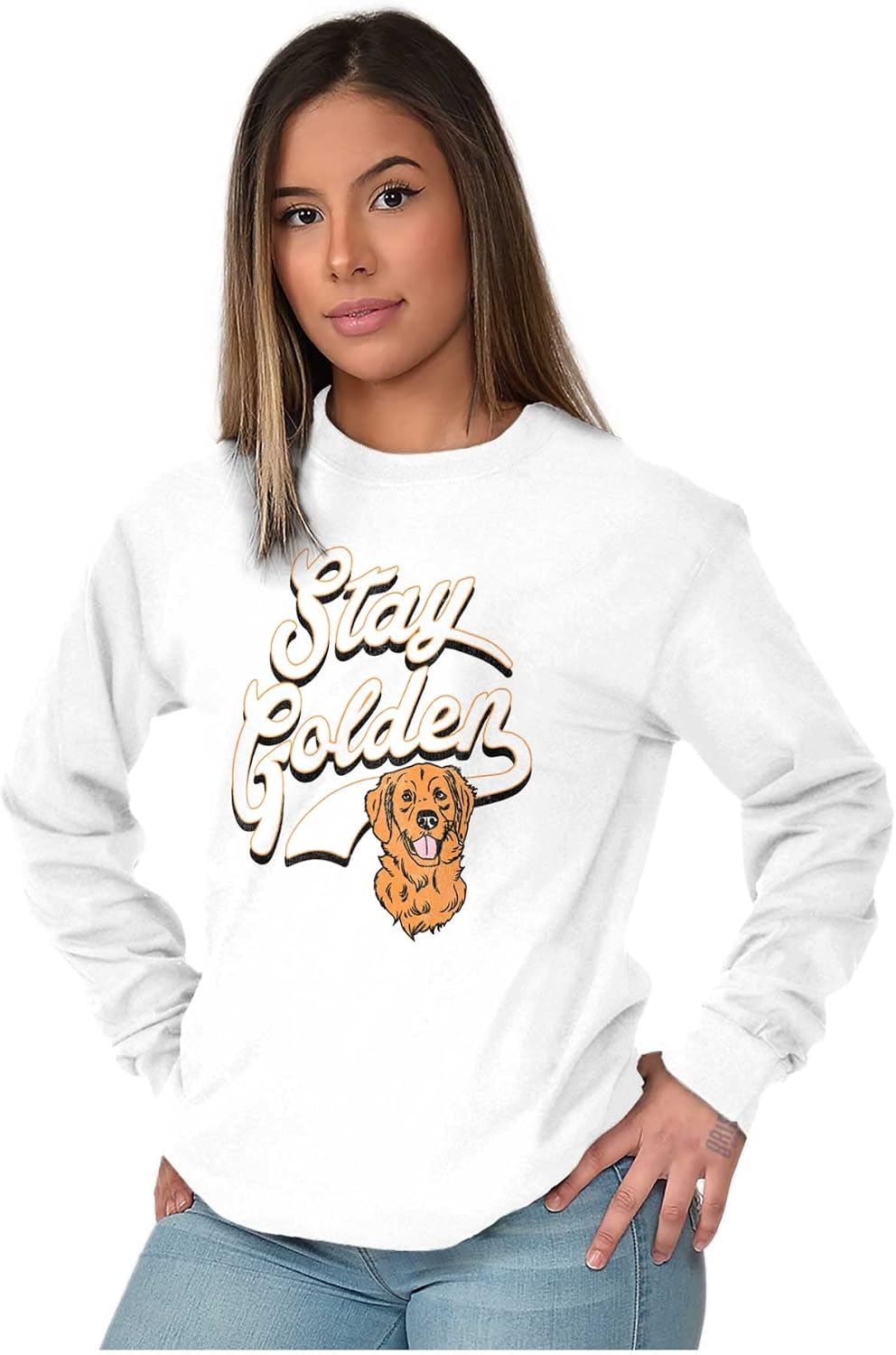 Stay Golden Doodle Cute Adorable Dog Long Sleeve Tshirt Men Women - size chart