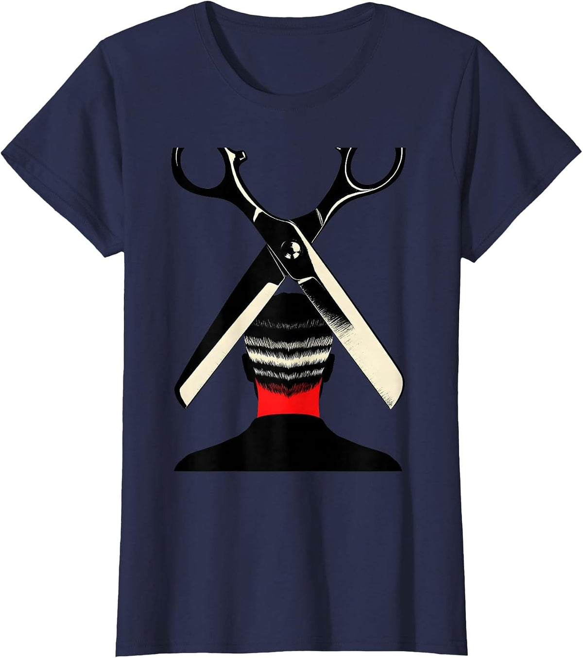 Women's Barber Scissors Silhouette Vintage Hairdresser Christmas T-Shirt - Navy Blue