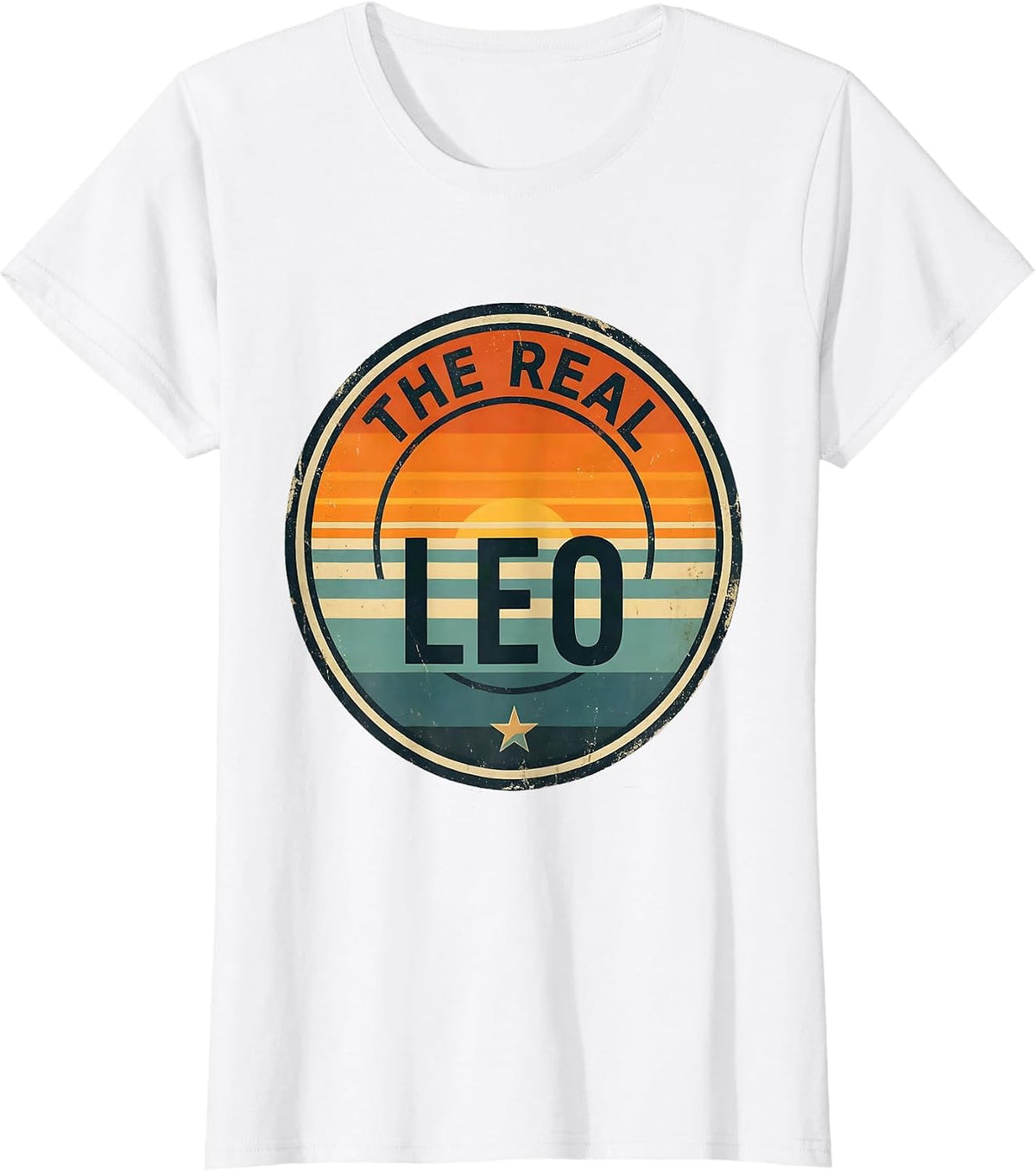 THE REAL LEO Retro Travel Sticker Vintage Name Badge T-Shirt - White