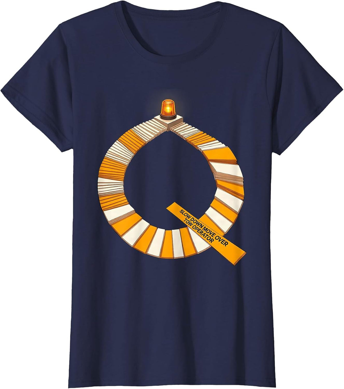 Women's Slow Down Move Over Tow Operator American Flag Tow Truck T-Shirt - Navy Blue